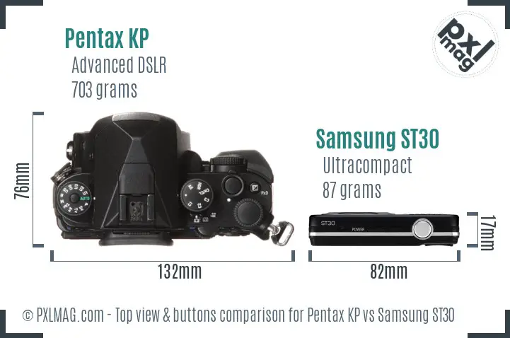 Pentax KP vs Samsung ST30 top view buttons comparison