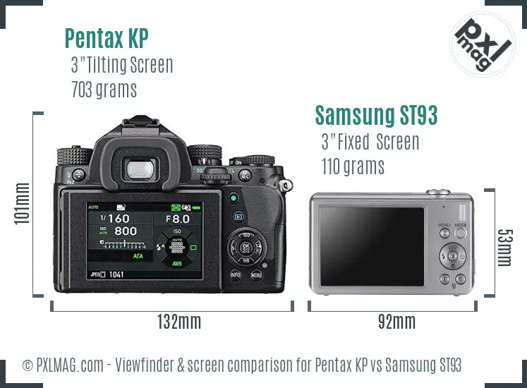 Pentax KP vs Samsung ST93 Screen and Viewfinder comparison