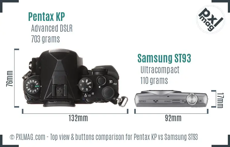 Pentax KP vs Samsung ST93 top view buttons comparison