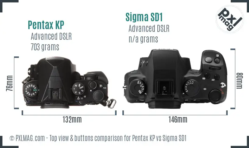 Pentax KP vs Sigma SD1 top view buttons comparison