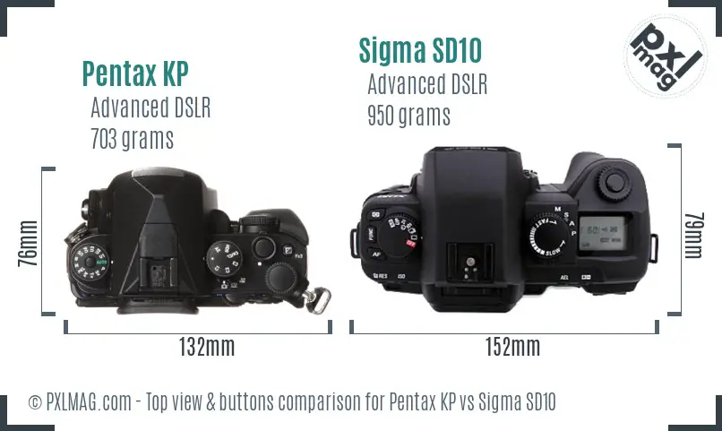 Pentax KP vs Sigma SD10 top view buttons comparison