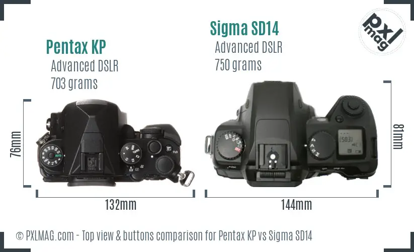 Pentax KP vs Sigma SD14 top view buttons comparison
