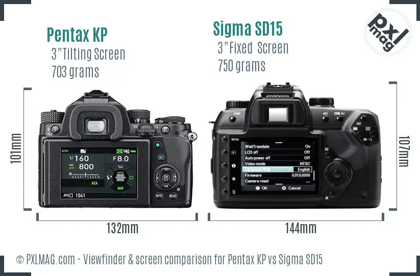 Pentax KP vs Sigma SD15 Screen and Viewfinder comparison