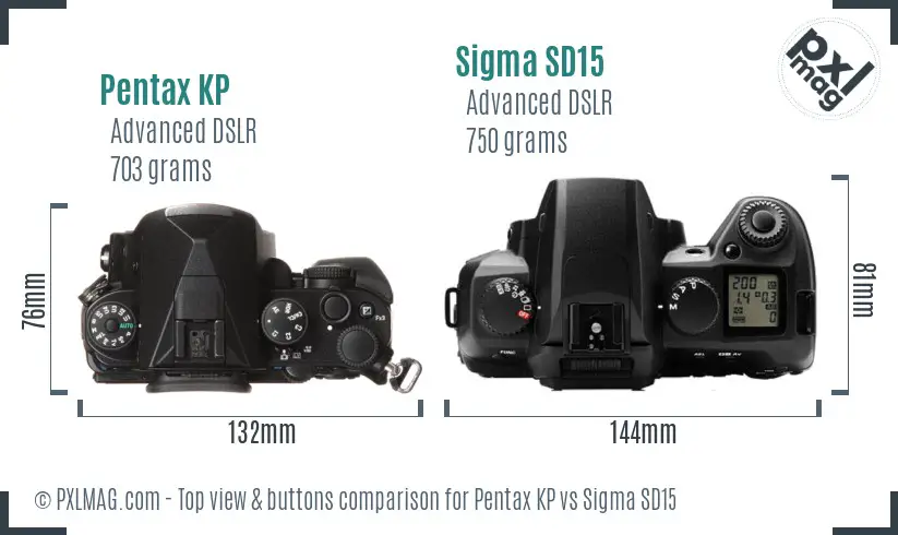 Pentax KP vs Sigma SD15 top view buttons comparison
