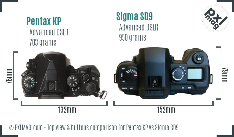 Pentax KP vs Sigma SD9 top view buttons comparison