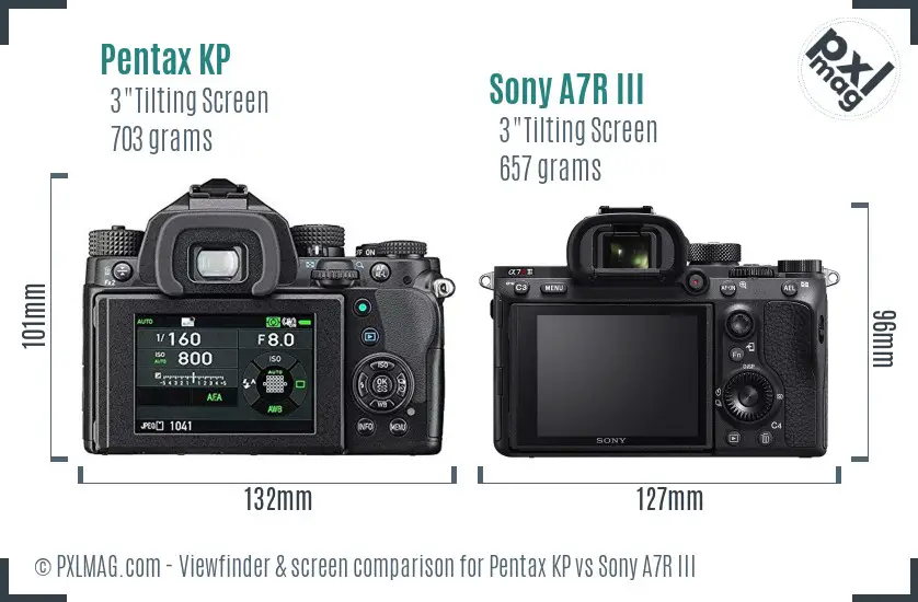Pentax KP vs Sony A7R III Screen and Viewfinder comparison