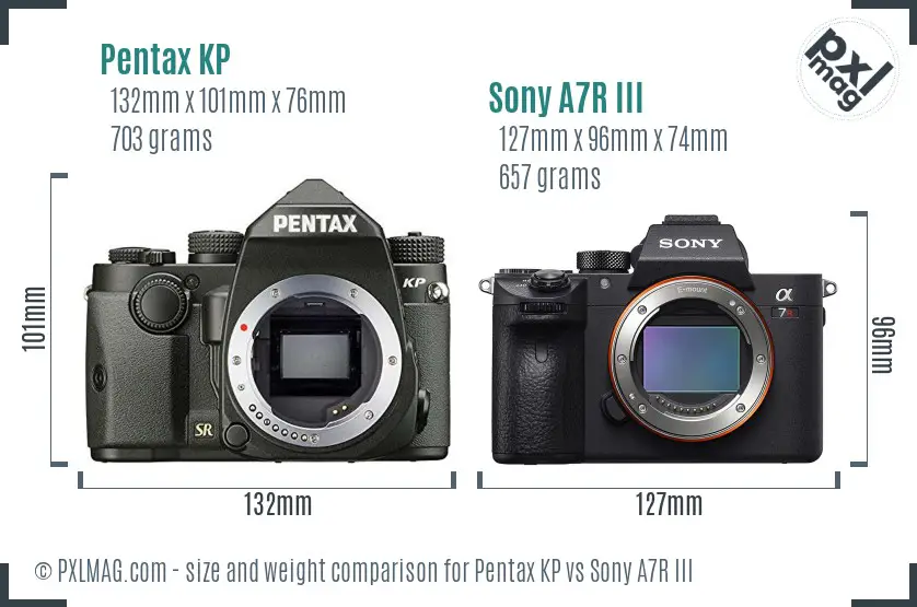 Pentax KP vs Sony A7R III size comparison