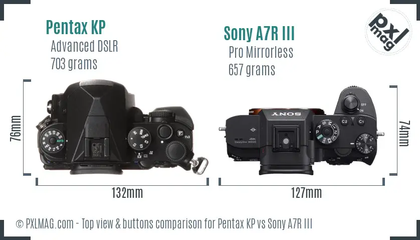 Pentax KP vs Sony A7R III top view buttons comparison