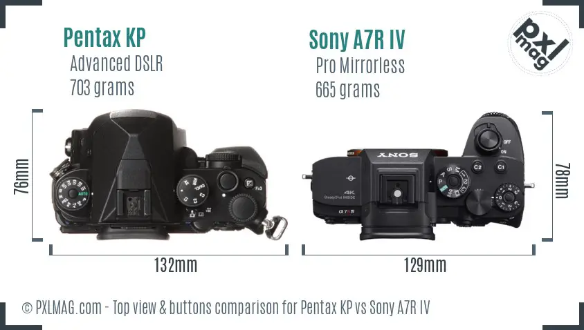Pentax KP vs Sony A7R IV top view buttons comparison Pentax KP vs Sony A7R IV top view buttons comparison