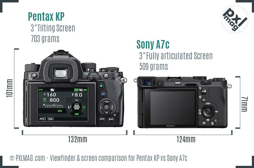 Pentax KP vs Sony A7c Screen and Viewfinder comparison