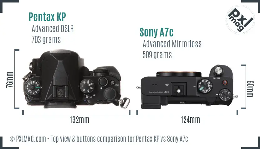 Pentax KP vs Sony A7c top view buttons comparison
