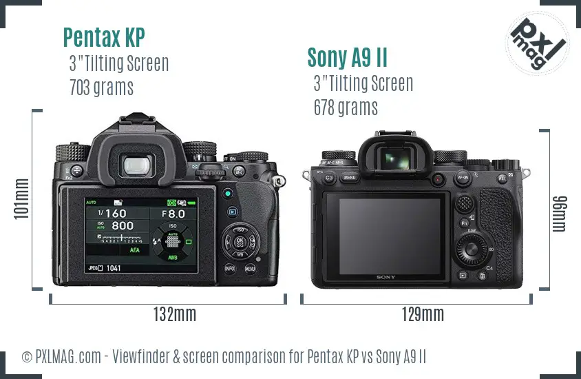 Pentax KP vs Sony A9 II Screen and Viewfinder comparison