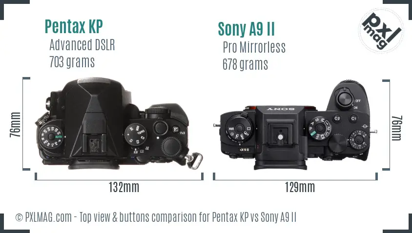 Pentax KP vs Sony A9 II top view buttons comparison