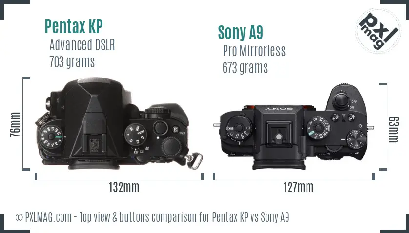 Pentax KP vs Sony A9 top view buttons comparison Pentax KP vs Sony A9 top view buttons comparison