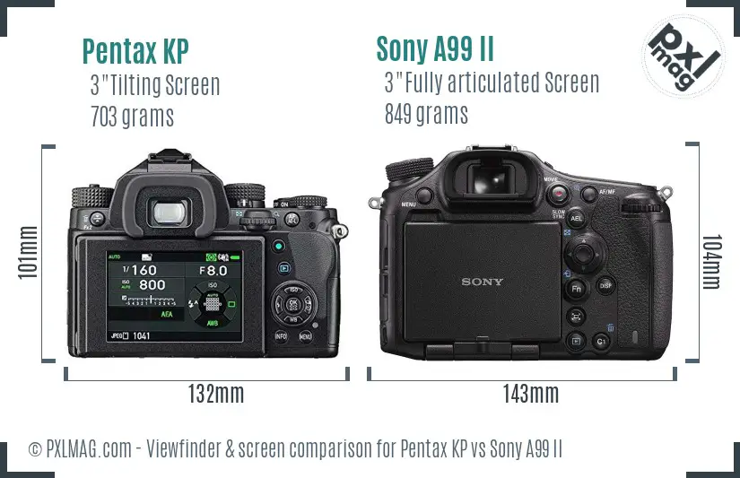 Pentax KP vs Sony A99 II Screen and Viewfinder comparison