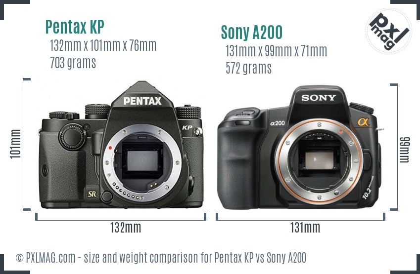 Pentax KP vs Sony A200 size comparison Pentax KP vs Sony A200 size comparison