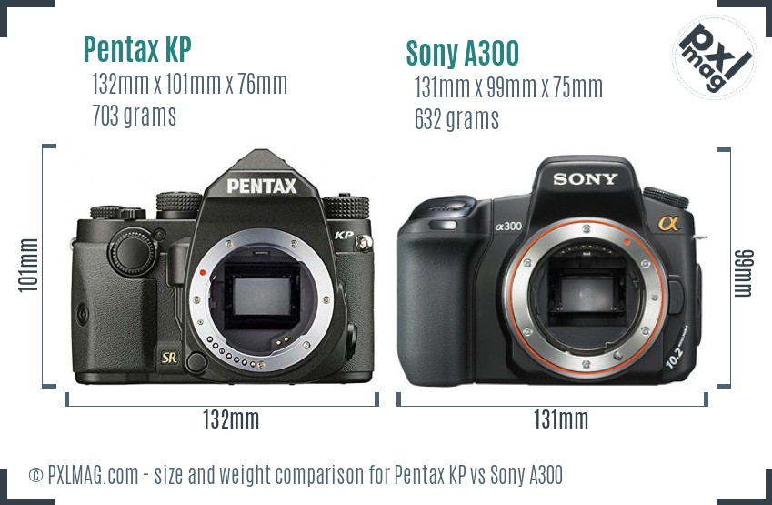 Pentax KP vs Sony A300 size comparison