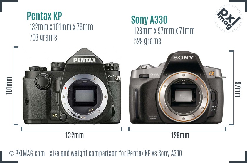 Pentax KP vs Sony A330 size comparison