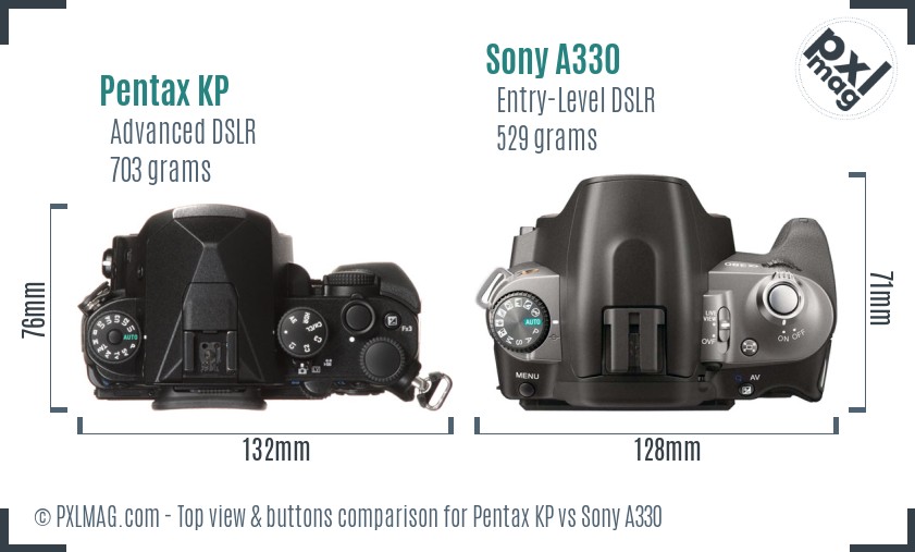 Pentax KP vs Sony A330 top view buttons comparison