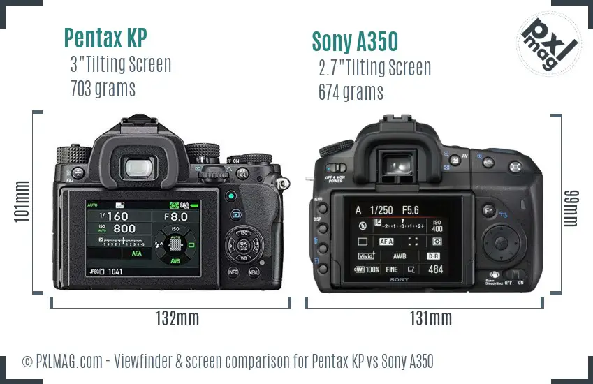 Pentax KP vs Sony A350 Screen and Viewfinder comparison