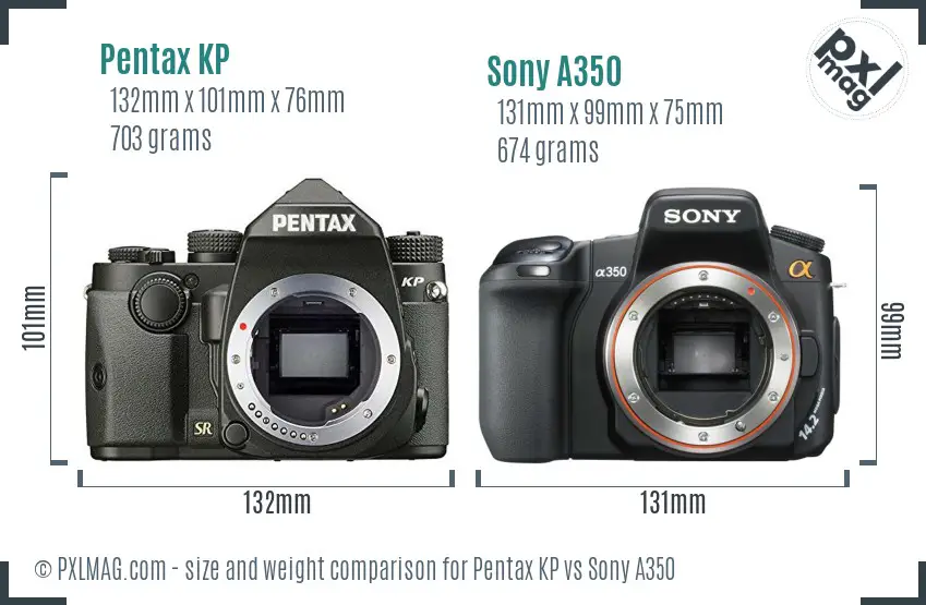 Pentax KP vs Sony A350 size comparison