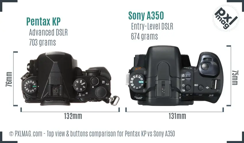 Pentax KP vs Sony A350 top view buttons comparison