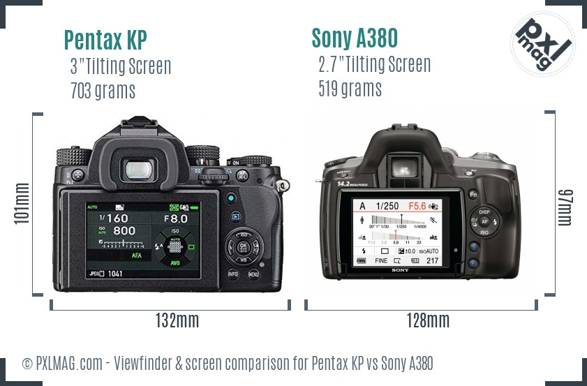 Pentax KP vs Sony A380 Screen and Viewfinder comparison