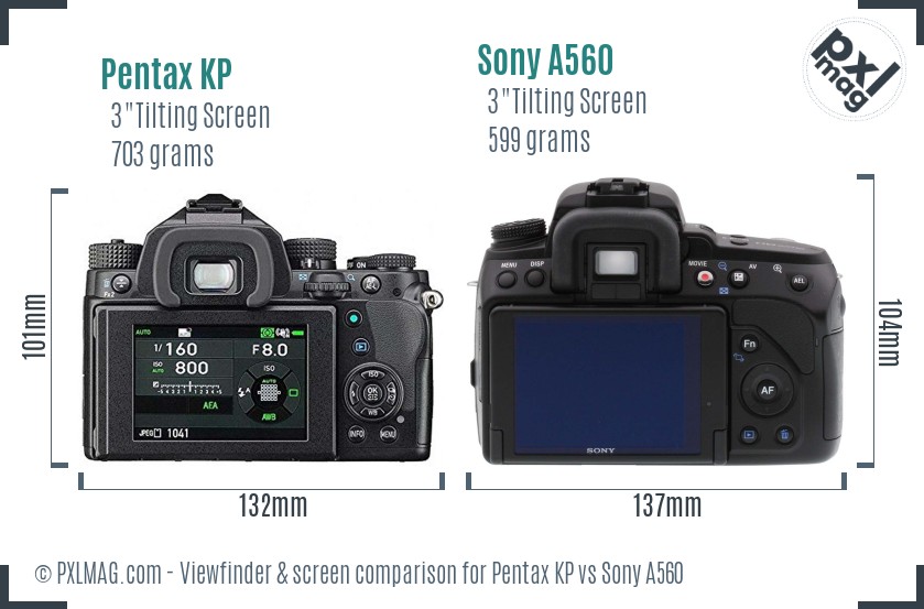 Pentax KP vs Sony A560 Screen and Viewfinder comparison