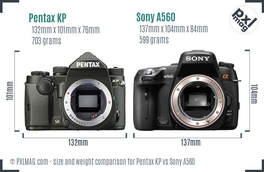 Pentax KP vs Sony A560 size comparison
