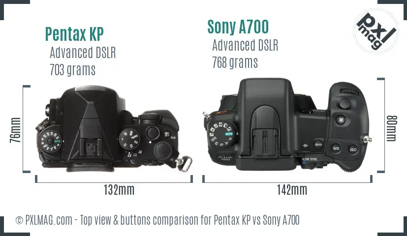 Pentax KP vs Sony A700 top view buttons comparison