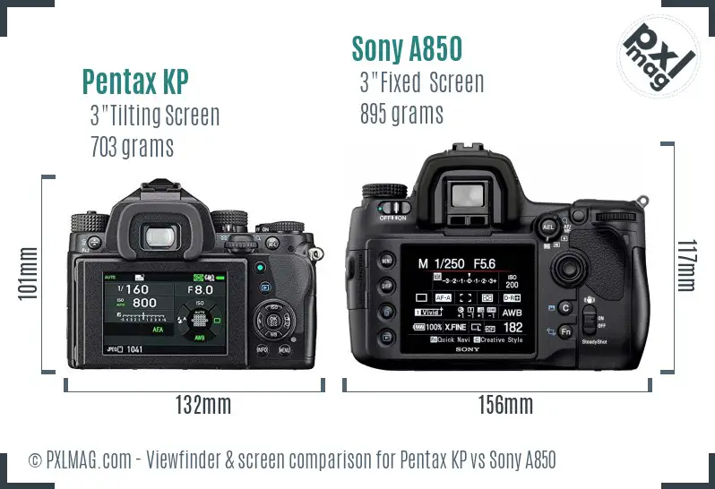 Pentax KP vs Sony A850 Screen and Viewfinder comparison