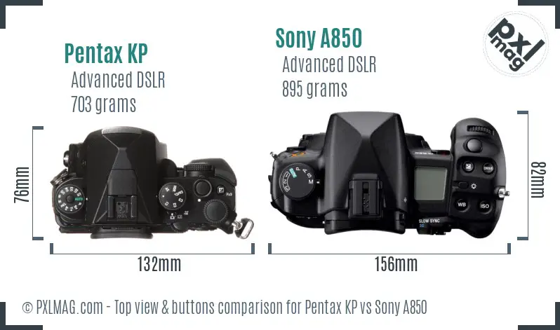 Pentax KP vs Sony A850 top view buttons comparison