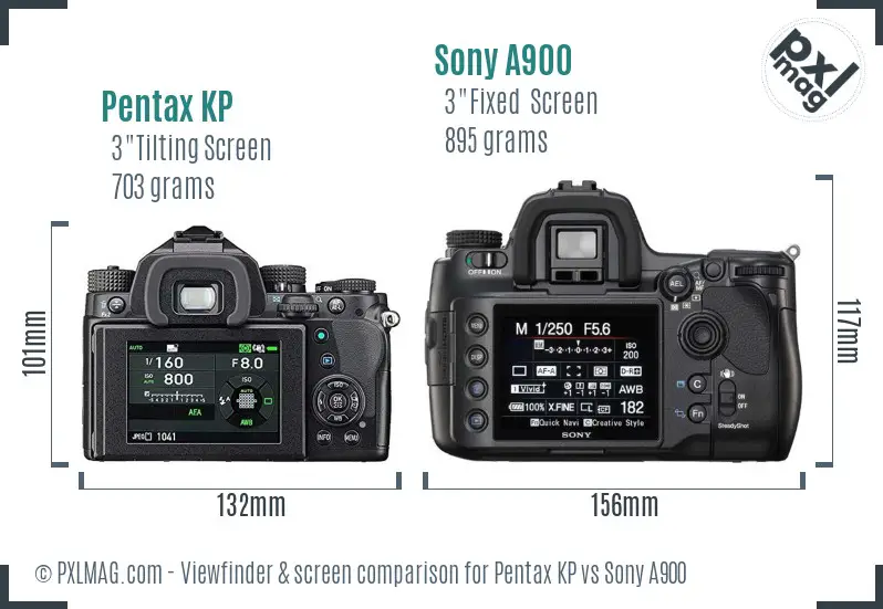 Pentax KP vs Sony A900 Screen and Viewfinder comparison