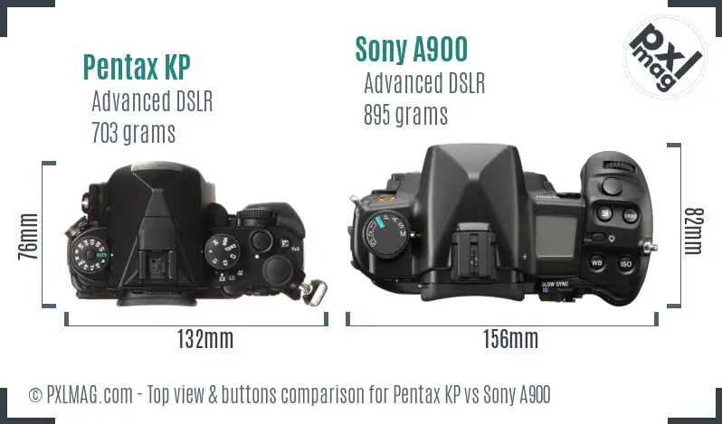 Pentax KP vs Sony A900 top view buttons comparison