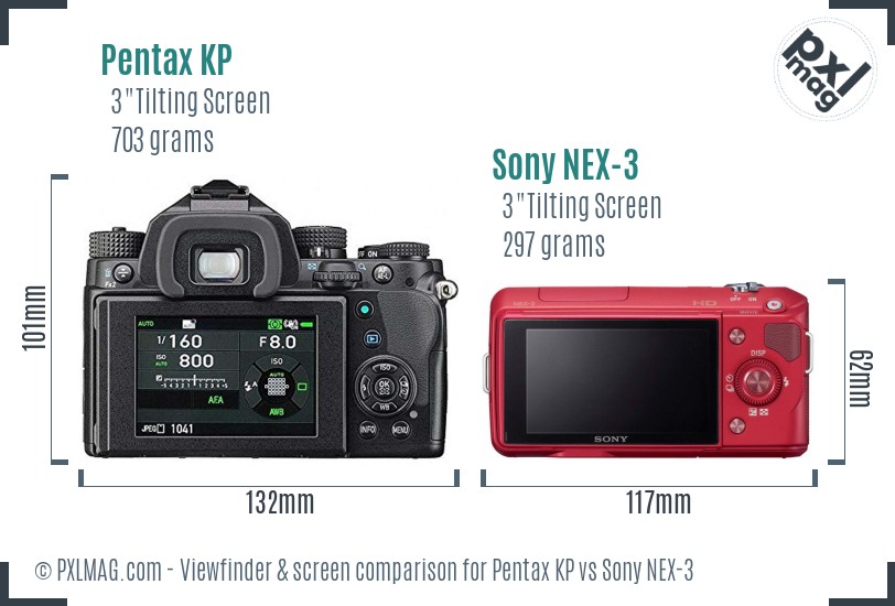 Pentax KP vs Sony NEX-3 Screen and Viewfinder comparison