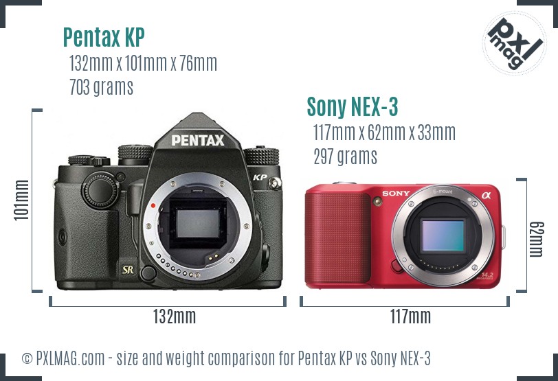 Pentax KP vs Sony NEX-3 size comparison