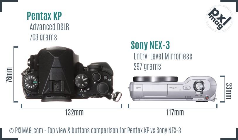 Pentax KP vs Sony NEX-3 top view buttons comparison