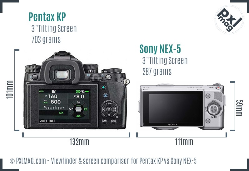 Pentax KP vs Sony NEX-5 Screen and Viewfinder comparison