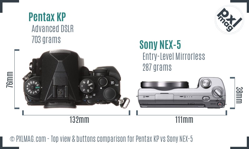 Pentax KP vs Sony NEX-5 top view buttons comparison