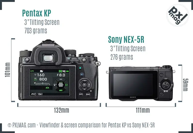 Pentax KP vs Sony NEX-5R Screen and Viewfinder comparison