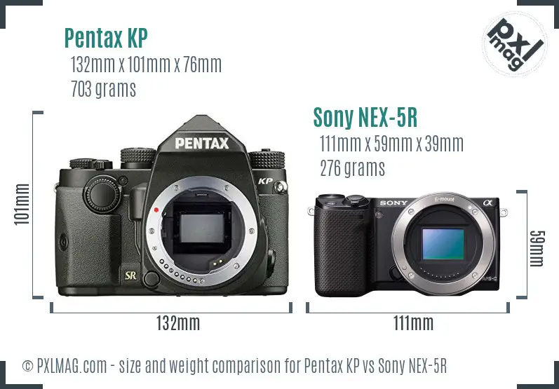 Pentax KP vs Sony NEX-5R size comparison