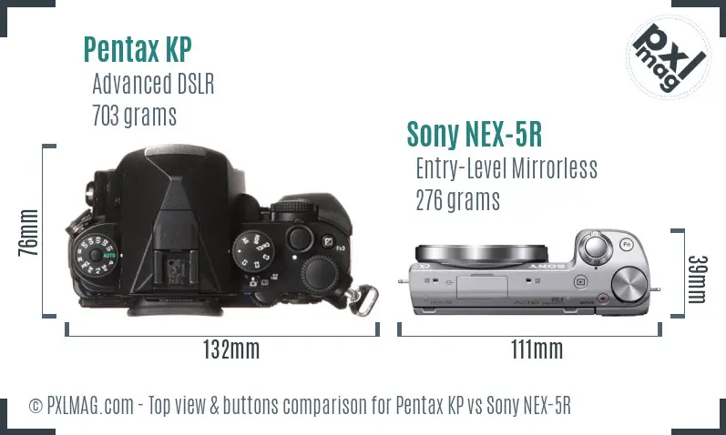 Pentax KP vs Sony NEX-5R top view buttons comparison