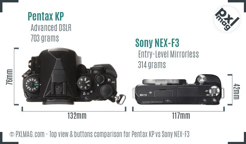 Pentax KP vs Sony NEX-F3 top view buttons comparison Pentax KP vs Sony NEX-F3 top view buttons comparison