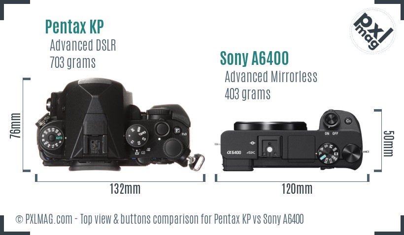 Pentax KP vs Sony A6400 top view buttons comparison