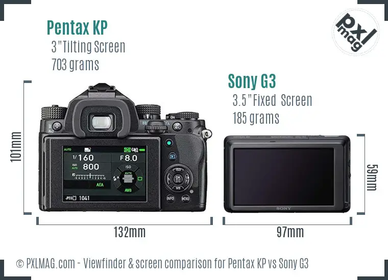 Pentax KP vs Sony G3 Screen and Viewfinder comparison
