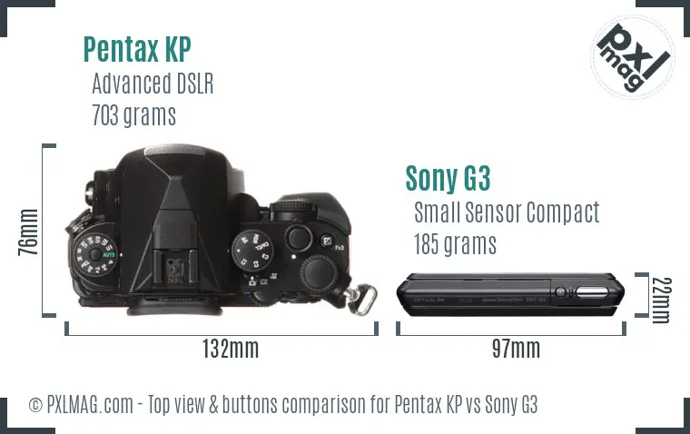 Pentax KP vs Sony G3 top view buttons comparison