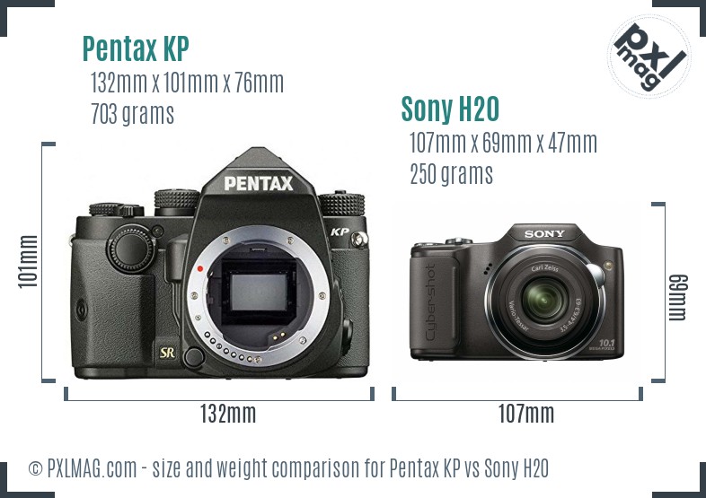 Pentax KP vs Sony H20 size comparison