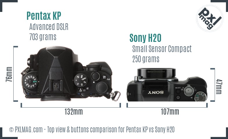 Pentax KP vs Sony H20 top view buttons comparison