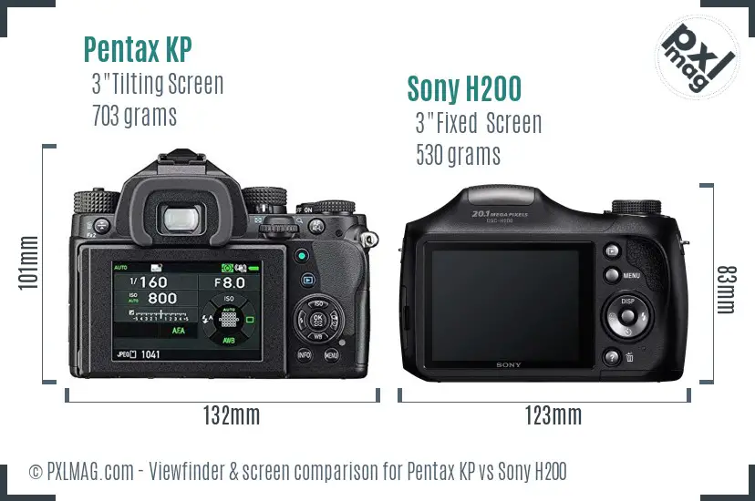 Pentax KP vs Sony H200 Screen and Viewfinder comparison