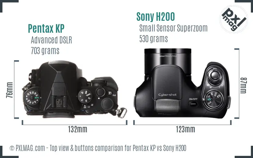 Pentax KP vs Sony H200 top view buttons comparison
